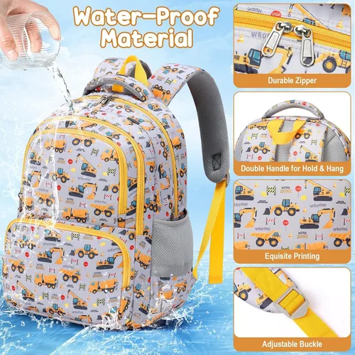 Vista 4 de Fimibuke - Mochila escolar impermeable para niñas y niños, 3 unidades Camiones de construcción A1.yellow