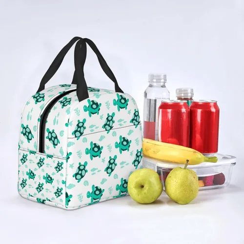 Vista 7 de Bolsa de almuerzo colorida de tortuga con algas marinas, lonchera aislada para adolescentes, bolsas reutilizables para la escuela, contenedor