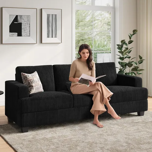 Vista 6 de COPIAE - Sofá con asiento profundo de 89 pulgadas, sofá de pana de 3 plazas Negro