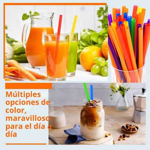 Vista 6 de 100 piezas de popotes jumbo para batidos, (0.4" de diámetro x 8.3" de largo) pajitas de plástico desechables coloridas grandes de boca ancha 100PCS