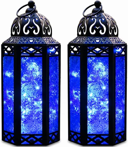 Vista 49 de VELA LANTERNS Juego de 2 portavelas decorativos de LED con luces de hadas de 12" de metal marroquí para colgar o mesa, decoración del hogar
