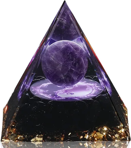 Vista 8 de Hopeseed Pirámide de orgón para energía positiva, cristales curativos de cristal de amatista natural de orgonita pirámide para reducir el estrés