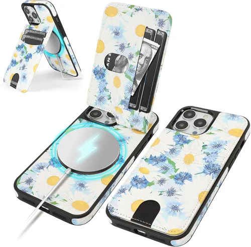Vista 32 de SkyEagle Funda compatible con Magsafe para iPhone 13 Pro Max con soporte para tarjetas, función atril, bloqueo RFID, ranuras para tarjetas de Verde