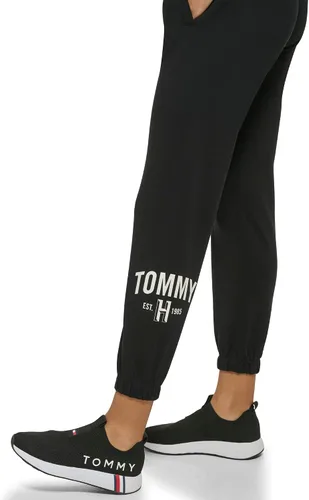 Vista 4 de Tommy Hilfiger Women's Easy Fit Rib Waistband & Elastic Cuffs Printed Graphic on Side Calf Jogger