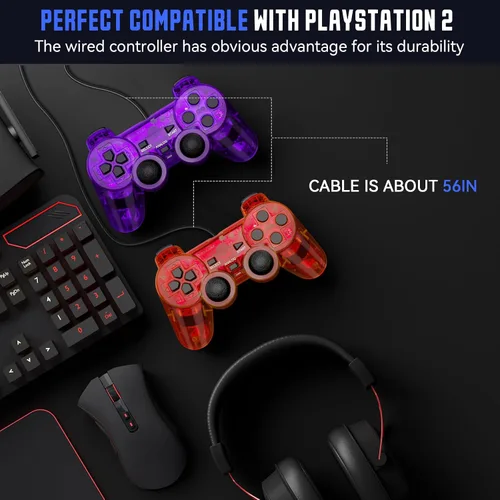 Vista 12 de Doueuain Wired Controller for PS2, 2 Pack Gamepad Remote Double Shock Compatible with Play station 2, with 1.8M Cable（Clear Red and Clear Blue）