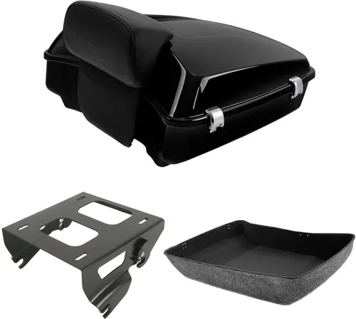 Vista 38 de TCT-MOTORPARTS Paquete de viaje picado, maletero, almohadilla de respaldo, estante de montaje individual negro para modelos Harley Touring Road King