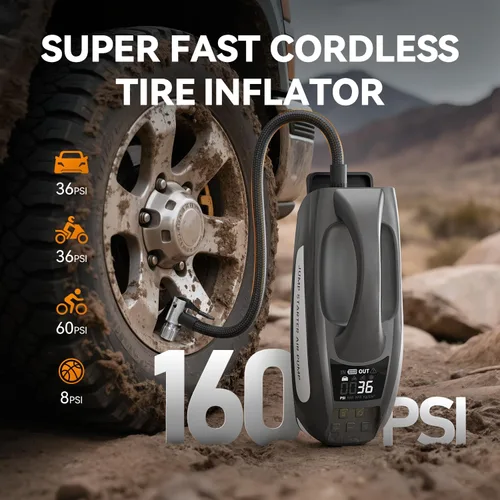 Vista 3 de Arrancador de 6000A con compresor de aire, arrancador de batería de automóvil portátil de 27000mAh y 160PSI, paquete de batería de 12V