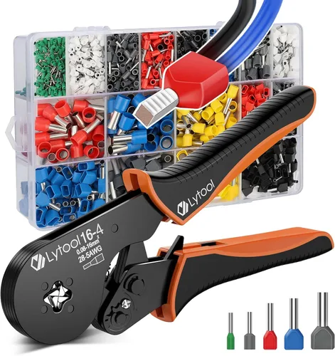 Vista 10 de Lytool Kit de Herramienta de Engarzado de Férulas, Engarzadora de Trinquete Hexagonal para 28-5 AWG, Férulas de Cable Aisladas, Engarzadora