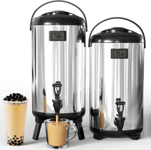 Vista 7 de Dispensador de bebidas aislado de 3.2 galones/12 L, dispensador de agua fría y caliente con canilla para café, jugo, té y leche, dispensador