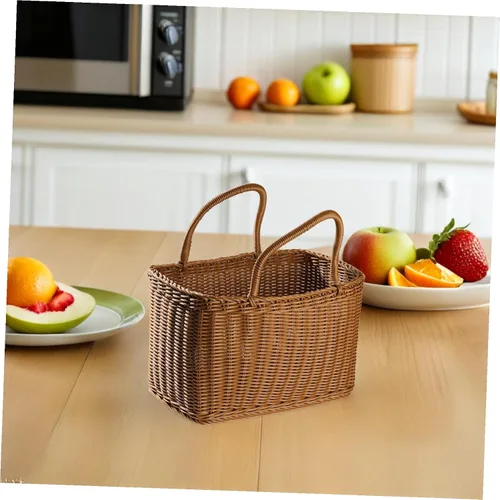 Vista 8 de VOSAREA Cesta de mano tejida para almacenamiento y arreglo floral, contenedor decorativo para el hogar, estilo japonés, cesta de picnic para uso