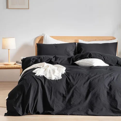 Vista 13 de BESTOUCH Juego de funda de edredón 100 % algodón lavado, tacto súper suave, cómodo, elegante, ligero, juego de ropa de cama de 2 piezas, color gris