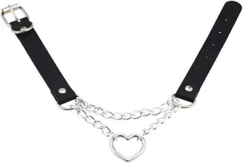 Vista 6 de eYLun Gargantilla de cuero con corazón para mujeres y niñas, collar con colgante de cuero punk gótico, No