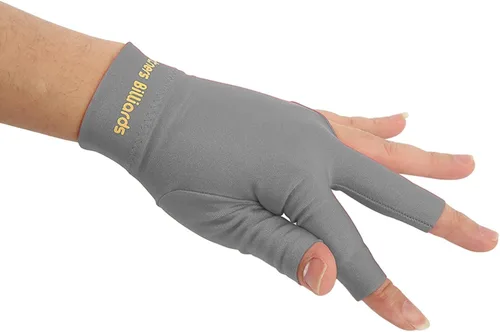 Vista 3 de Guantes de piscina, 3 dedos, duraderos, universales, para billar, para la mano izquierda (gris oscuro)