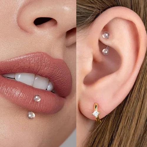 Vista 6 de Yolev 15 piezas de retenedores de piercing transparentes para cejas, 0.63 onzas, barra curvada invisible, anillos de ombligo de plástico, cartílago