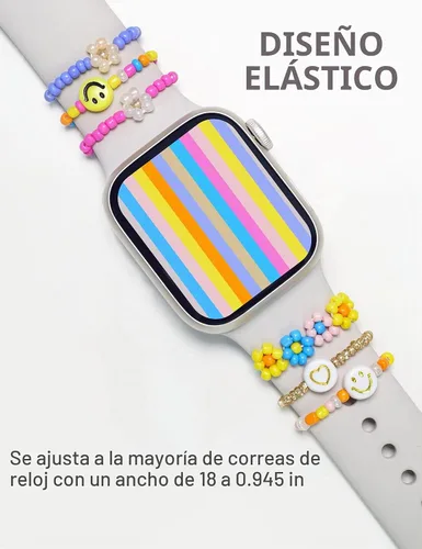Vista 2 de Heesch Dijes Elásticos con Cuentas para Correa de Reloj Compatibles con Apple Watch de 38/40/41/42/44/45/49mm, Lindas Cuentas Decorativas Anillos