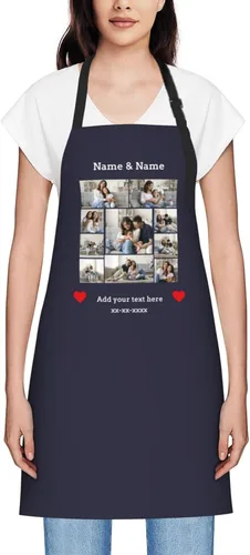 Vista 43 de Delantales personalizados para mujer, diseño de delantal de chef ajustable con nombre, textos, fotos, flores, regalos para el día de la madre