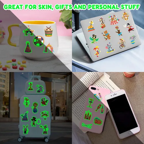 Vista 5 de 96 tatuajes temporales que brillan en la oscuridad para niños - Payaso de circo de carnaval Animal Popcorn Fake Tattoos Luminous Waterproof