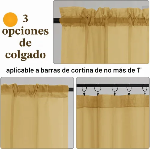 Vista 4 de Gwine Cortinas traslúcidas doradas de 96 pulgadas de largo, 2 paneles para Dorado