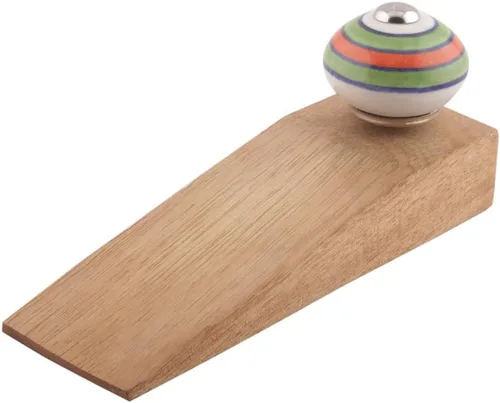 Vista 9 de Indian Shelf Tope de puerta de madera Cuña de puerta floral hecha a mano Tope verde para puerta (5.5 in, 1 pieza)