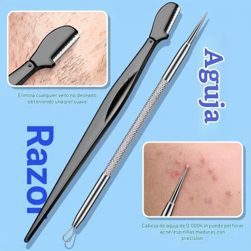Vista 6 de TsMADDTs Extractor de espinillas, herramienta de tratamiento de acné, kit de eliminación de comedones para manchas, puntos blancos, kit de Negro