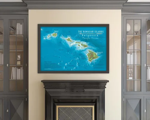 Vista 8 de Hawaii Map Wall Art - Framed Hawaii State Map With Travel Destinations - 36x24 Inches - Includes 500 Pins - Hawaiian Wall Art- Designed by a