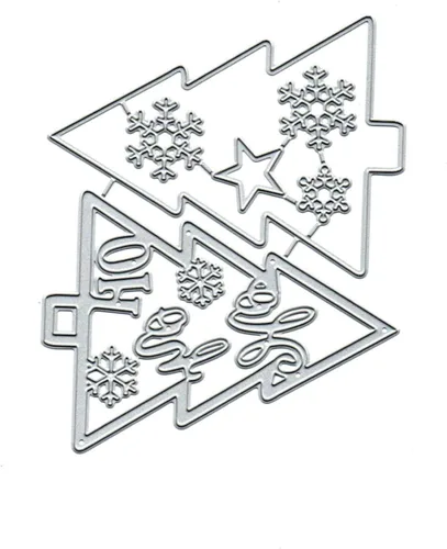 Vista 2 de Juego de 2 troqueles de metal para árbol de Navidad, copos de nieve, estrella, corte, troqueles, manualidades, álbumes de recortes, papel decorativo