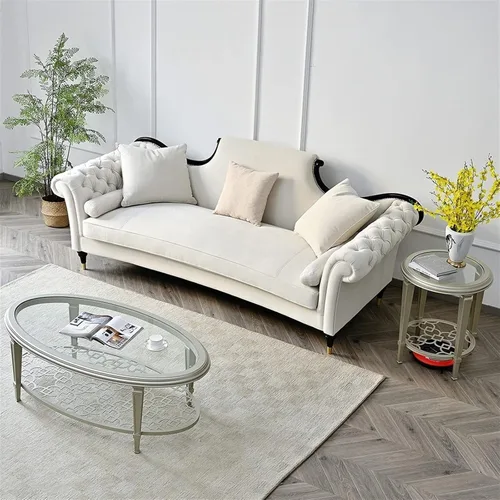 Vista 2 de Mesa de té para sala de estar, mesa de centro de cristal, mesa de centro ovalada de 2 niveles, parte superior de vidrio templado y estantes