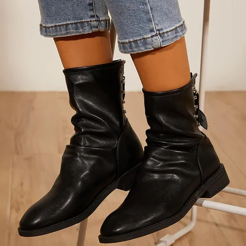Vista 3 de FAMOORE Short Boots for Women Flat Shoes Short Boots Leather Boots Womens Boots Size 12 Wide