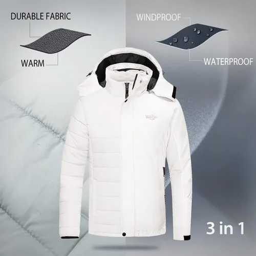 Vista 4 de Wantdo - Chamarra impermeable de esquí 3 en 1 para hombre abrigo acolchonado para nieve