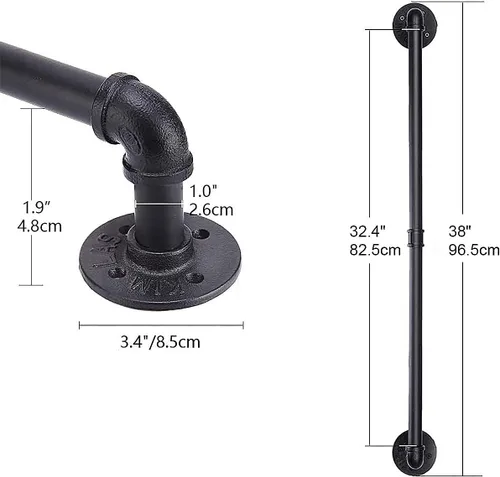 Vista 5 de WuGeShop Estante colgante para ollas de 38 pulgadas, montado en la pared con 10 ganchos en S, tapas de cocina, espátula para utensilios, organizador