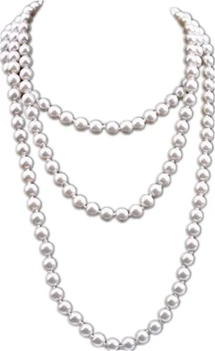 Vista 13 de Collar largo de perlas de los años 20, collar de perlas de imitación con cuentas largas, collar de perlas largas de los años 20, joyería de disfraz
