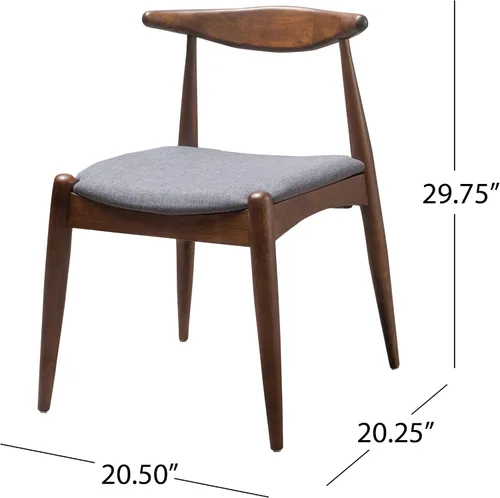 Vista 10 de Sandra Grey set de 2 sillas modernas, para comedor, estilo mediados de siglo, de tela color gris y madera de nogal.