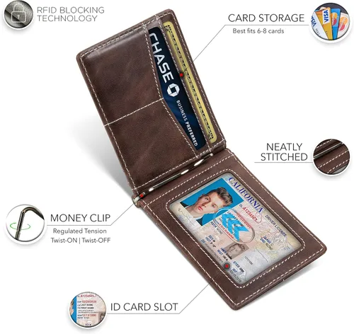 Vista 5 de SERMAN BRANDS RFID Blocking Wallet Slim Bifold - Genuine Leather Minimalist Front Pocket Wallets for Men with Money Clip Gift