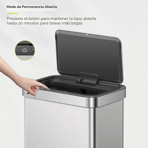 Vista 6 de EKO Nova - Basurero con sensor de 21 galones/80 litros de acero inoxidable, rectangular, sin contacto, con sensor de movimiento, color metálico mate
