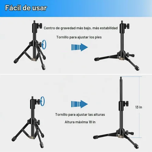 Vista 3 de Soporte de micrófono, trípode de micrófono de mesa, soporte de micrófono de escritorio con altura ajustable, soporte de micrófono pequeño