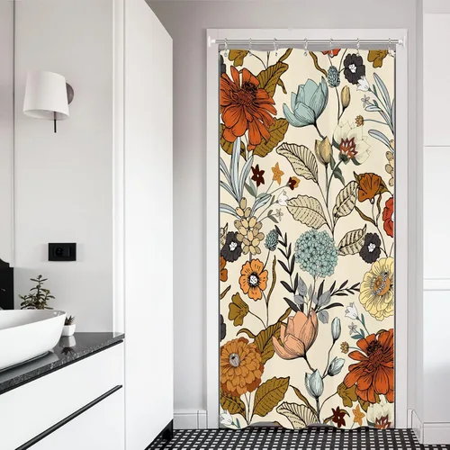 Vista 6 de Miyotaa - Juego de cortina de ducha con flores para decorar un baño pequeño o una ventana, 36 pulgadas de ancho x 71 pulgadas de alto, cortina