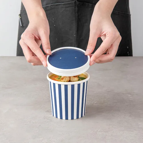 Vista 5 de Restaurantware Bio Tek - Tapas para sopa de papel azul, 200 desechables, 12 onzas, redondas, estilo moderno, herméticas, se venden por separado
