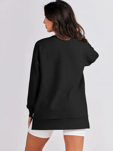 Vista 5 de ANRABESS - Sudadera de gran tamaño para mujer, cuello redondo, manga larga, tipo túnica, con cremallera lateral, sudadera con capucha, suéter