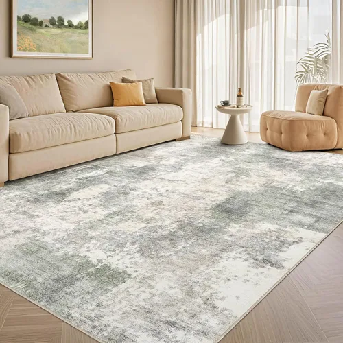 Vista 54 de Tortania Alfombra redonda lavable de 5 pies para sala de estar: Alfombra moderna abstracta neutra grande suave y delgada – Alfombra antideslizante