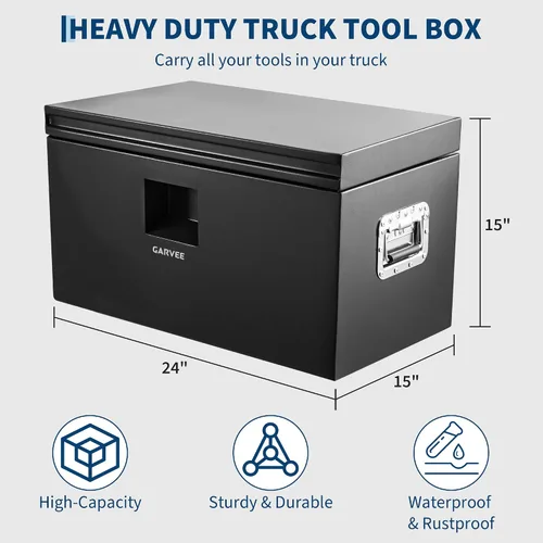 Vista 3 de Garvee Caja de herramientas de acero para camiones, resistente, con dos tapas, candado y resistente a la intemperie, ideal para camioneta, cama