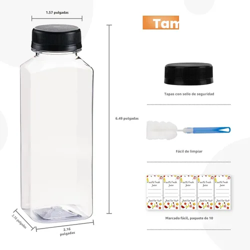 Vista 4 de Paquete de 10 botellas de plástico transparente de 12 onzas con tapas