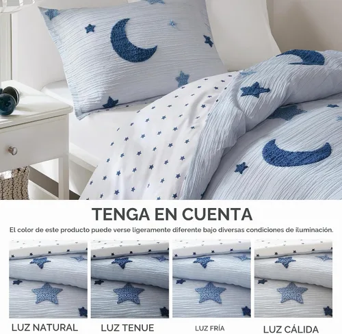 Vista 7 de Intelligent Design Kids Cosmos Juego de Edredón Tamaño Twin – Chenilla Tufted con Estrella Azul y Luna, Ropa de Cama Reversible de 2 Piezas
