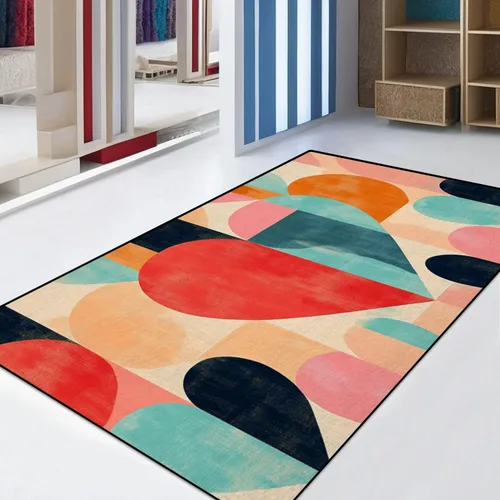 Vista 7 de Alfombra romántica abstracta geométrica de corazones, círculos rectangulares, cuadrados, retro, alfombra de patio al aire libre, alfombra de juego