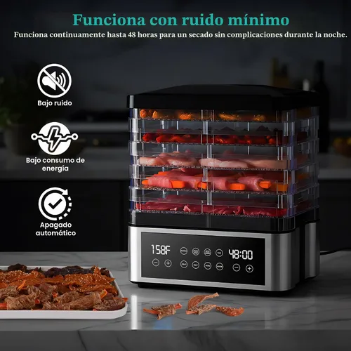Vista 6 de Deshidratador de alimentos, deshidratador de un solo toque con control automático de temperatura, 5 bandejas sin BPA de 11.4 pulgadas para cecina