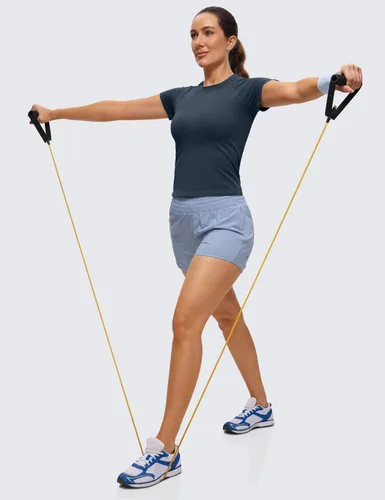 Vista 3 de CRZ YOGA Camisetas de entrenamiento sin costuras para mujer, transpirables, de manga corta, para gimnasio, correr, yoga, atléticas