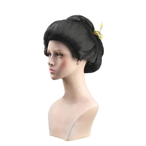 Vista 2 de Peluca corta negra de estilo especial para mujer, peluca de geisha