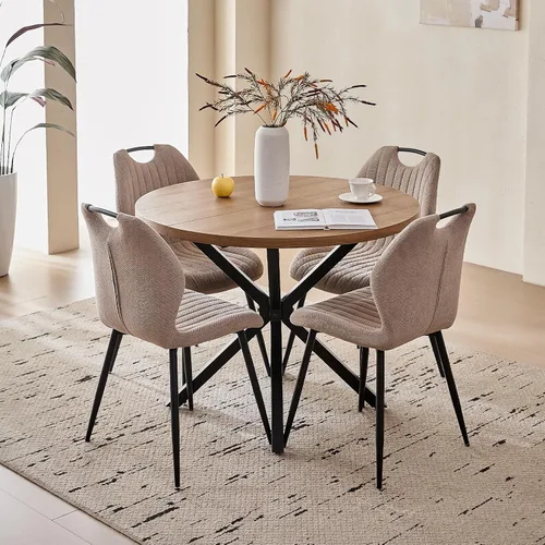 Vista 12 de Juego de mesa de comedor redonda de 39 pulgadas para 4, mesa Beige