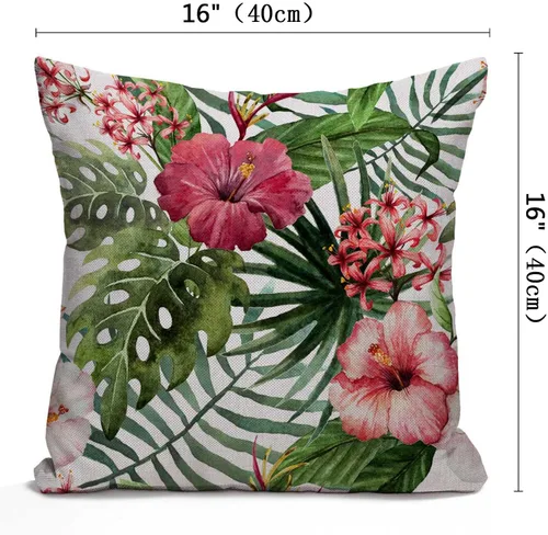 Vista 2 de Nphuriy Funda de almohada de 16 x 16 pulgadas, diseño floral tropical de acuarela, funda de almohada cuadrada decorativa suave, decoración del hogar