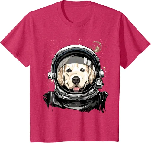 Vista 50 de Camiseta para amantes de los perros de los astronautas del espacio exterior Golden Retriever Lover, Negro