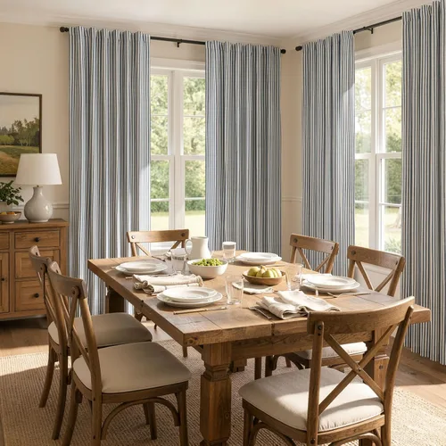 Vista 9 de jinchan Linen Blackout Curtains Back Tab 96 Inch 2 Panels Striped Blue Blue Stripe Lined